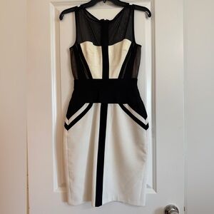 BCBGMaxAzria Black and Cream Paneled Midi Dress
